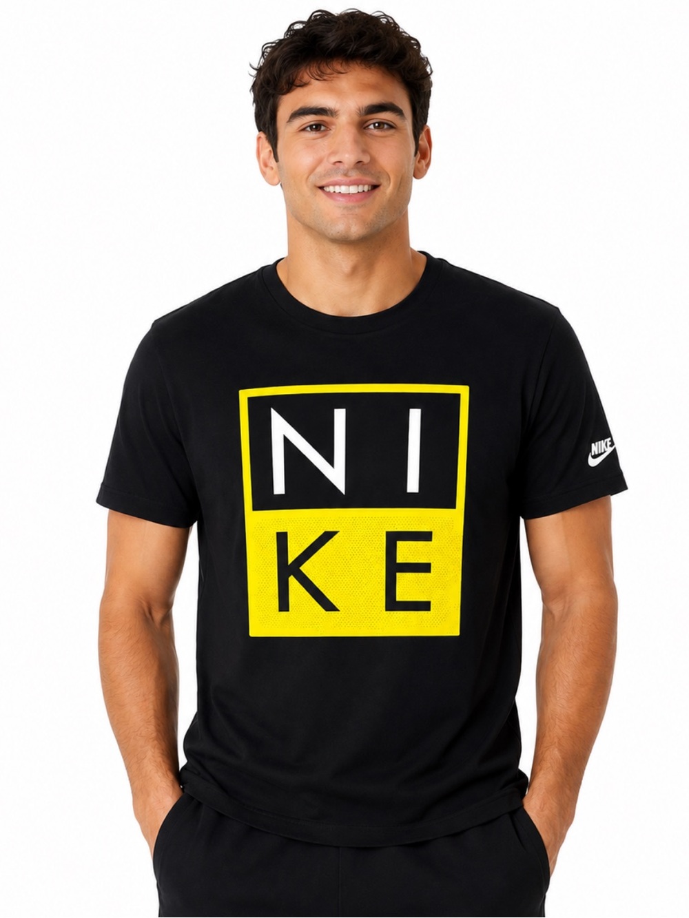 Nike Graphic Logo Athletic Cut T-Shirt Black Yellow Men’s Size M
